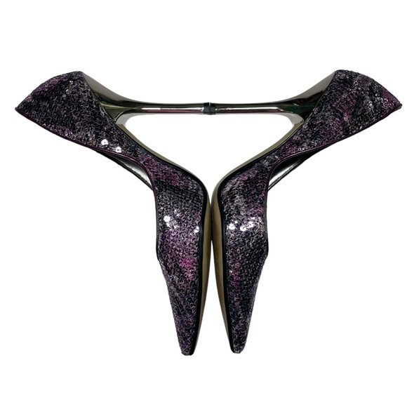 Guess Carrie Purple Sequin Metallic Glitter.Pointed Toe High Heel Stiletto Shoes - Picture 9 of 13